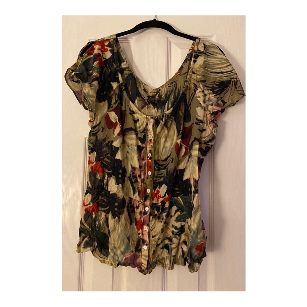 Lucky Brand button flyaway peplum top XL tropical